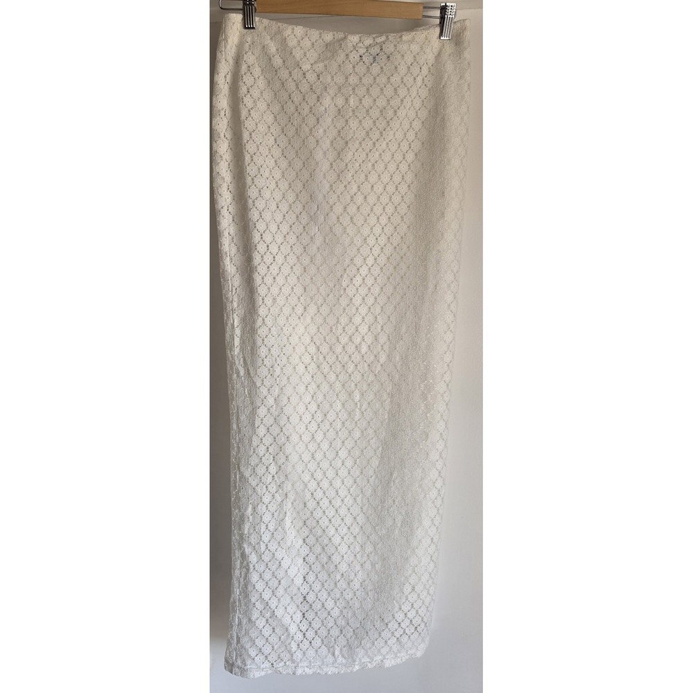 Halden White Lace Maxi Skirt Size M Boho Bohemian Long Floral Resort Cover up